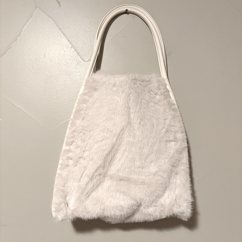 Victoria's Secret White/ Ivory Faux Fur Tote Bag Shoulder Handbag NWT‎